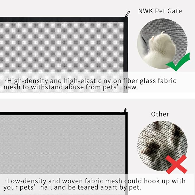 NWK Magic Dog Gate for Stairs Pet Gate for The House Providing a Safe Enclosure for Pets to Play and Rest, 6 Hooks Design (50'' X 30'')