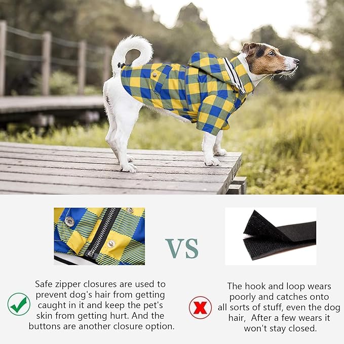 Dog rain Coat Waterproof Raincoat Puppy Jacket with Legs Buttons Zipper Hood Drawstring Fit for Yorkie Terrier Schnauzer Poodle Border Collie Labrador Golden Retriever 8lbs to 80lbs Yellow M