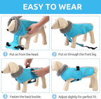 Queenmore Dog Coats for Large Breeds, Dog Snow Jacket, Adjustable Easy On Pet Winter Jackets, Waterproof Cold Weather Pet Coat, Blue, L