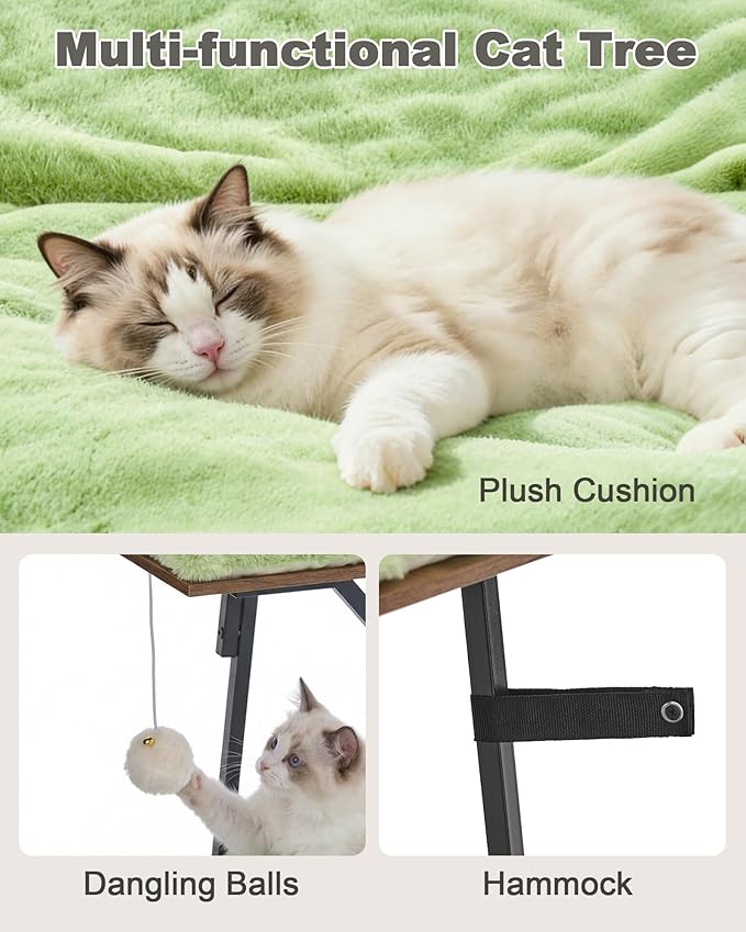 46-Inch Modern Cat Tree Tower for Large Cats, Multi-Level Cat Tower with Playful Toy Balls, Large Perch, Cat Condo, Removable Pads, Green