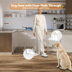 Full Metal Freestanding Dog Gate with Door, 24'' Height Foldable Pet Dog Fence for Indoor & Outdoor, 4 Panels Extra Wide Free Standing SmallDog Gates for Doorways,House,Stairs,Porch,Deck,Yard
