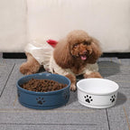 Sweejar Ceramic Dog Bowls with Paw Pattern, Dog Food Dish for Small Dogs, Porcelain Pet Bowl for Water 16 Fl Oz (White)