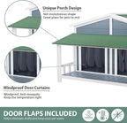Ritsu Outdoor Dog House, Waterproof Dog Kennel, Wooden Indoor Dog House, Log Cabin Style with Porch,Elevated Floor, 2 Doors