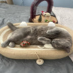Cat Scratcher Bed 3 in 1 Sisal Cat Scratching Board for Indoor Oval Cat Scratch Pad Durable Scratching Lounge Bed Round Bowl with Toy Balls for Cats Kitten Puppy (24"x15.7"x3.5")