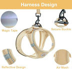 Hipubby Dog Harness and Leash Set, No Pull Soft Mesh Puppy Harness for Small Medium Dogs, Cats - Step in Reflective Breathable Lightweight Vest Harness for Walking, Training - Khaki, S