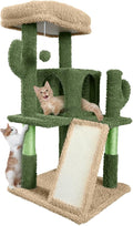 Cactus Cat Tower, 37-Inch Multi-Level Cat Activity Tree with Scratching Posts, Ramp & 2-Door Cat Cave Condo