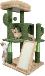Cactus Cat Tower, 37-Inch Multi-Level Cat Activity Tree with Scratching Posts, Ramp & 2-Door Cat Cave Condo