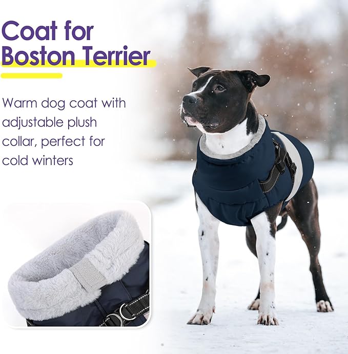 SUNFURA Dog Coat for Large Dogs, Warm Pet Jacket Winter with Harness Built in, Waterproof Pet Snow Jacket with Furry Collar, Reflective Fleece Snowsuit for Extra Large Dogs, Navy Blue XL