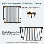Cumbor Expandable 31.6-48" Baby Gate for Stairs, Wall-Mounted, 2-in-1 No Bottom Bar Dog Gate Indoor, Pet Gate for Doorways with Large Walk Thru Door, Child-Proof Safety Gate for Kids (Black)