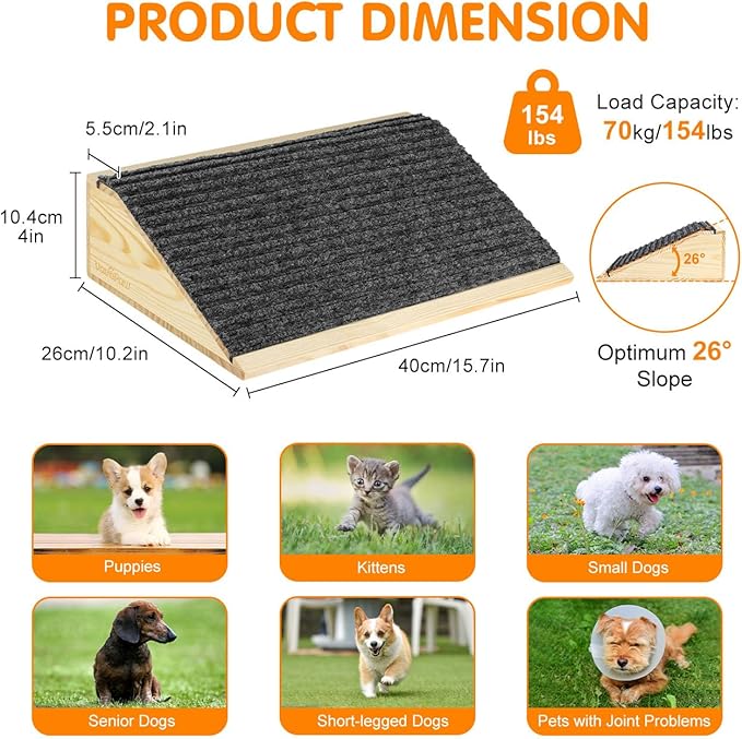 Dog Ramp for Stairs, Non-Slip Dog Stairs, Sturdy Wooden Pet Steps for Small Dogs and Cats Fits Staircase Indoor, Assist for Injured and Older Pets(2 Pack/M, Light Wood)