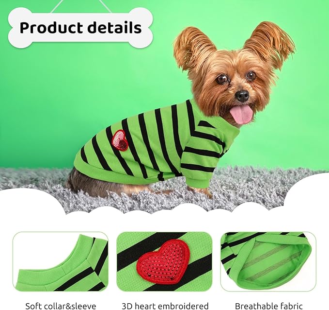 Dog Shirts for Large Dogs, Striped T-Shirts Dog Vest Pet Apparel Tee Shirts Spring Summer Suitable for Small and Medium Large Pets French Bulldog Bichon, Green L