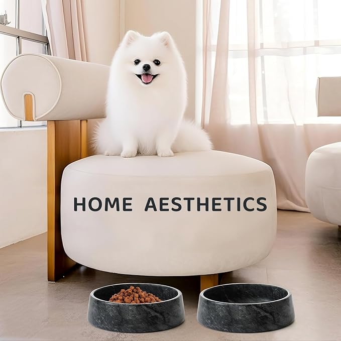 Black Marble Dog Bowl, Non-Slip Non-Tipping Heavy Dog Food Bowl, Large Weighted Stone Dish, Natural Marble Pet Water Bowl, Easy to Clean, Present for Cat & Dog Lovers, Holds 6 Cups(6 lbs)