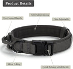 Tactical Dog Collar, Adjustable Military Training Nylon Dog Collar with Control Handle and Heavy Quick-Release Metal Buckle for Small Medium Large Dogs, Grey M