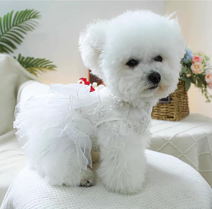 Furbabycare® Elegant Sweet Fashion Puppy Dog Blingbling Princess Skirt Pet Dog Lace Cake Camisole Tutu Dress F-White X-Small