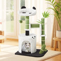 Erinnyees Panda Cat Tree, 30.7" Cat Tower with Self Groomer, Scratching Post, Cat Condo and Hang Ball, Bamboo Leaf Shape Design