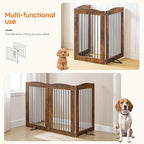 HOOBRO Indoor Dog Gate with Support Feet, Freestanding Pet Gate for Doorway, Stairs, 31.5 Inch 3 Panels, Folding Dog Fence, 360° Hinge for Easy Access, Sturdy Iron Pipe, Rustic Brown BF06PP03
