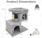 Tangkula Small Cat Tree for Indoor Cats, 25.5 Inch Cat Tower with Sisal Scratching Posts, 2 Large Cat Condos with Padded Top Perch, Modern Cat Climbing Furniture for Adult Cats & Kittens (Light Gray)