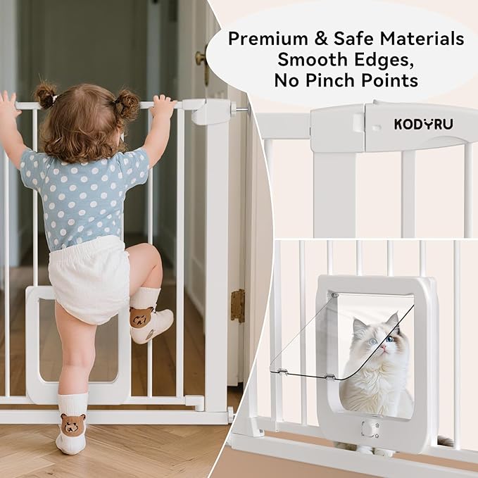 Baby Gate with Cat Door, 30" Tall Dog Gate with Cat Door Indoor, Adjustable Baby Gate for Doorways, Pressure Mounted Walk-Through Gate with Auto-Close & Double Lock, Fits 29.7-45.2 Inches