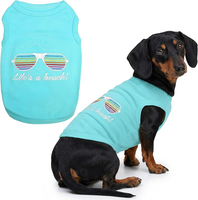Parisian Pet Beach Dog Shirt – 100% Cotton Shirts for Large Dogs – Sleeveless Pet Vest – Lightweight and Breathable Dogs Apparel – Cute Summer Dog Clothes - Stretchy T Shirts for Pets