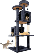 58.5inch Large Cat Tree Tower Condo for Indoor Cats, Soft Plush Multi-Level Climbing Tree Cat House with 1 360° Rotating Cat Cave, Scratching Post, More Entrance/Exit, Sisal Rope, Smoke Gray