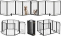 Metal Free Standing Dog Gate with Cat Door for Indoor/Outdoor,160" Extra Wide Foldable Pet Gate,32" Tall Foldable Indoor Dog Fence for Large Openings Stairs,Deck,Yard,Doorways(8 Panels,Black)