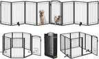 Metal Free Standing Dog Gate with Cat Door for Indoor/Outdoor,160" Extra Wide Foldable Pet Gate,32" Tall Foldable Indoor Dog Fence for Large Openings Stairs,Deck,Yard,Doorways(8 Panels,Black)