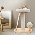 Wooden Cat Tree with Cuddle Bed and Scratching Posts, Multi-Level Cat Tower with Ramp and Ball, Compact Cat Furniture for Indoor Cats, Rubberwood Sisal Cat Climber for Small Spaces ﻿ (Style 1)