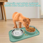 Double Dog Food Bowls Stainless Steel with No Spill Non Skid Silicone Mat Removable Dog Water and Food Bowls Set Durable Feeding for Small Dogs Puppy Cat Kitten(Blue)