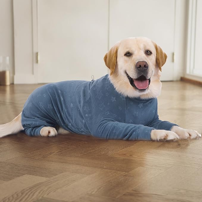 Dog Coats Autumn Winter Jumpsuit for Large Medium Dogs, Warmer Recovery Suit Polar Fleece Dog Bodysuit Lightweight Pajamas Pullover Stretchy Onesie Four-Legged Cold Weather Clothes(2XL, Blue)