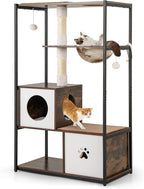 PETSITE 52 Inch Modern Cat Tree with 2 Cat Condos, Multi-Level Cat Tower with Sisal Scratching Posts, Dangling Balls, Removable Soft Cushion and Scratching Pads, Space Capsule, and Anti-Tipping Kits