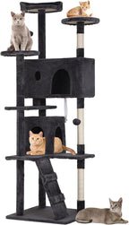 70 Inch Dark Gray Cat Tree, Tall Cat Tower with 2 Condos, 3 Scratching Posts, Multi-Level Platforms - Sturdy Climbing Structure Tall Cat Tower for Indoor Cats