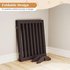 24”H Freestanding Wooden Pet Gate, Dog Gate for Stairs, Doorways, and Hallways, Step Over Foldable Pet Fence for Indoor Use, Support Feet Included, 60 inch Wide 3 Panels, Espresso