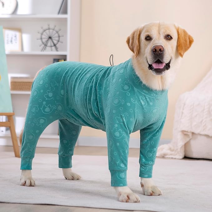 Dog Coats Autumn Winter Jumpsuit for Large Medium Dogs, Warmer Recovery Suit Polar Fleece Dog Bodysuit Lightweight Pajamas Pullover Stretchy Onesie Four-Legged Cold Weather Clothes (7XL, Green)