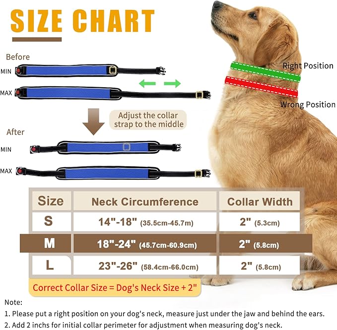 Reflective No Pull Martingale Collar for Large Medium Dogs, Adjustable Anti Pull for Training Walking, Heavy Duty Nylon Slip Collar with Buckle 2 Inch Wide M Blue