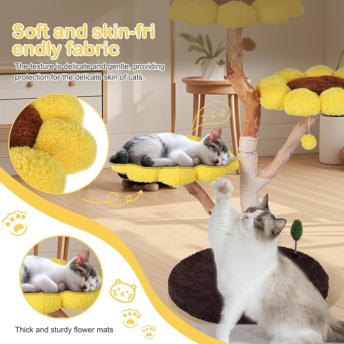 Generic Cat Tower Climbing Frame with Scratching Post Anti-Slip Sunflower Cat Tree Pet Bed Tower Cute Sunflower Pet Bed for Pets Playground Small Nest