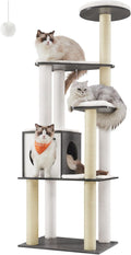 Feandrea Cat Tree, 65-Inch Modern Cat Tower for Indoor Cats, Multi-Level Cat Condo with 5 Scratching Posts, Perch, Washable Removable Cushions, Cat Furniture, Misty Gray UPCT166G03
