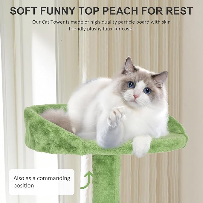 70" Multi-Level Cat Tree Tower with Scratching Posts, Toys & Condo - Space-Saving Design for Indoor Kittens, Compact Floor Footprint & Vertical Space for Multi-Cat Homes-Green