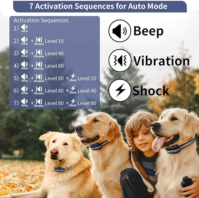 PetJoy Bark Collar with Remote, Bark and Training Collar Combo, Shock Collar for Large Dogs, Auto Bark Collar - Shock, Vibration, Beep and Auto Mode (Level 1-5), Remote Range 2800 Ft