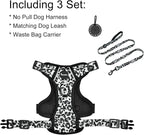 Petmolico Dog Harness for Small Dogs, Cute Harness Vest with Two Leash Clips and Soft Handle, Reflective Easy Walk Puppy Vest - Grey Leopard, Medium