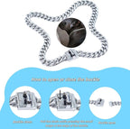 Heavy Duty Cuban Link Chain Dog Collars 15MM Gold/Silver Stainless Steel Metal Walking Training Collars with Cute Secure Design Buckle, Chew Proof, for Large Medium Small Dogs (Silver, 24'')