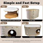 Cat House for Indoor Cats - Foldable Cat Bed Cave with Scratch-Resistant Felt Cats Tunnel Bed Condo & Hanging Fluffy Ball | Cozy Spacious Hideaway for Multi-Cats| Durable & Easy to Store, Cream