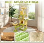 Flower Cat Tree 71 Inch with Large Cat House, Removable Cushion & Hammock, Multi-Level Wooden Cat Tower for Big Cats, Extra Wide Perches&Scratching Posts for Multiple Cats. (Yellow)