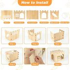 BWOGUE Large Wooden Rabbit House and Hideouts Bunny Castle Detachable Small Animal Play Hideaway Rabbit Hideout Cage Accessories for Indoor Adult Rabbit Guinea Pig Chinchilla Habitat
