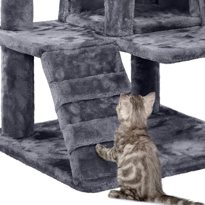 Topeakmart 54in Cat Tree, Cat Tower w/Large Cat Condo Scratching Posts and Perch, Cat Stand House Furniture, Dark Gray