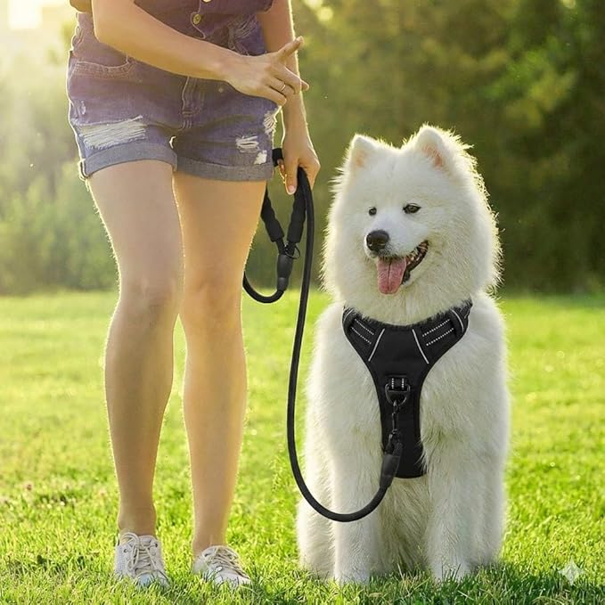BARKBAY Dog Harness No Pull Oxford with ID Tag Pocket - Heavy Duty, Reflective, Easy Control for Large Dogs(Black Oxford,L)