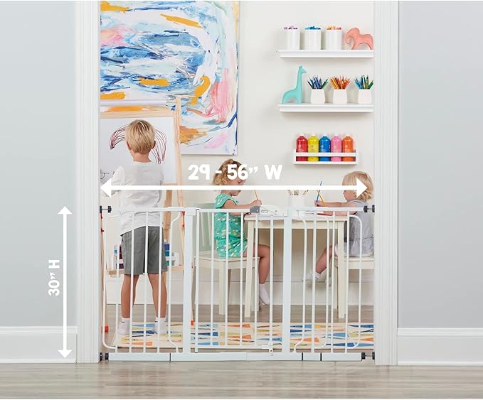 Regalo 56-Inch Extra Wide Baby Gate for Doorways, Hallways & Bottom of Stairs, Pressure Mount for Babies, Toddlers & Pets, Tested & Safe, American Designed, White