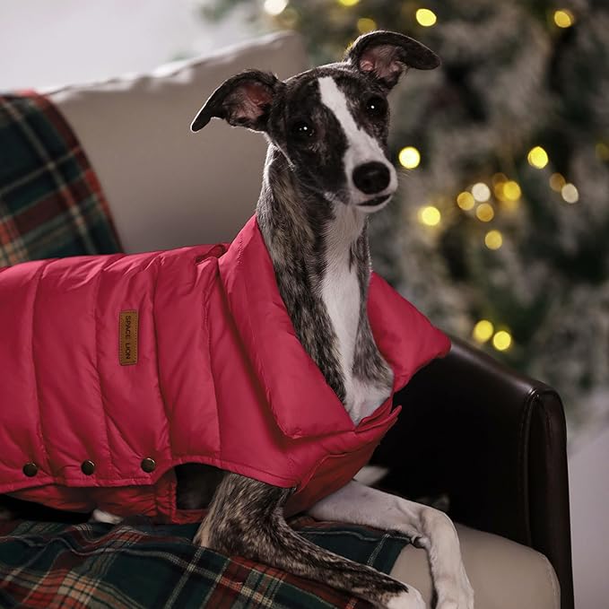 SPACE LION Dog Puffer Jacket, Down Winter Coat, Durable Outdoor Coat for Cold and Windy Conditions, Lightweight & Adjustable Fit Coats for Medium & Large Dogs,(Red, Size18/L+)