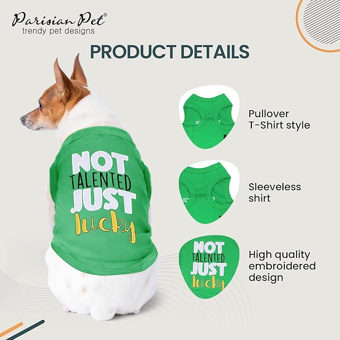 Parisian Pet Dog Shirt – 100% Cotton Green Shirts for Medium Dogs – Sleeveless Puppy Vest – Lightweight and Breathable Funny Pet Apparel – St. Patrick’s Day Dog Clothes - Stretchy T Shirts for Dogs