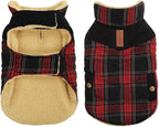 Queenmore Dog Winter Coat Warm Dog Jacket for Cold Weather, Quilting Puffer Plaid Coats for Small/Medium Dogs Waterproof,Girl/Boy Pet Christmas Coat,Pet Snowsuit with Leash Hole/Fleece Padding, XS