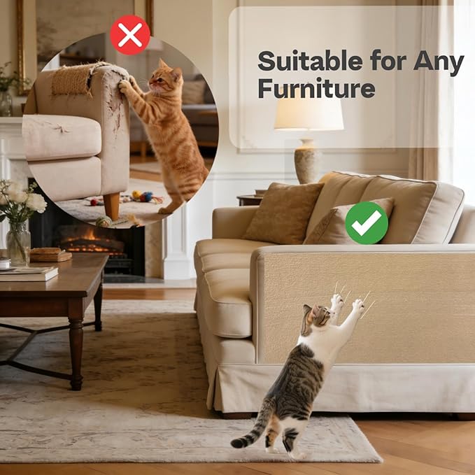 78.7"X15.8" Cat Scratch Furniture Protector Pad from Cats Scratching, Adhesive Couch Protector from Cats Claws, DIY Climbing Cats Scratcher Carpet, Cat Scratch Mat, for Sofa, Wall and Door (Khaki)